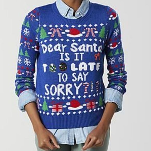 Dear Santa is it too late to say sorry holiday ugly Christmas sweater L - Picture 2 of 7